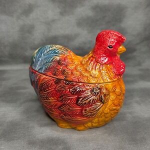 Enesco Country Gate Porcelain Rooster Candy Dish Chicken Country Farm Decor